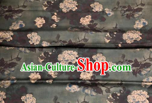 Chinese Traditional Peony Design Pattern Atrovirens Silk Fabric Cheongsam Gambiered Guangdong Gauze Drapery Chinese Traditional Peony Design Pattern Atrovirens Silk Fabric Cheongsam Gambiered Guangdong Gauze Drapery
