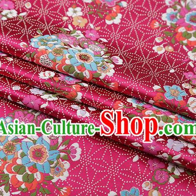 Chinese Traditional Snowflake Flowers Pattern Rosy Brocade Fabric Cheongsam Satin Tapestry Drapery