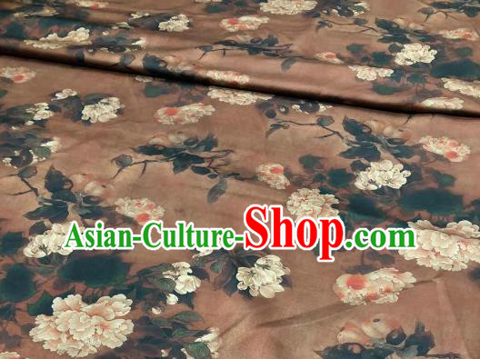 Chinese Traditional Peony Design Pattern Brown Silk Fabric Cheongsam Gambiered Guangdong Gauze Drapery Chinese Traditional Peony Design Pattern Brown Silk Fabric Cheongsam Gambiered Guangdong Gauze Drapery