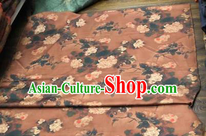 Chinese Traditional Peony Design Pattern Brown Silk Fabric Cheongsam Gambiered Guangdong Gauze Drapery Chinese Traditional Peony Design Pattern Brown Silk Fabric Cheongsam Gambiered Guangdong Gauze Drapery