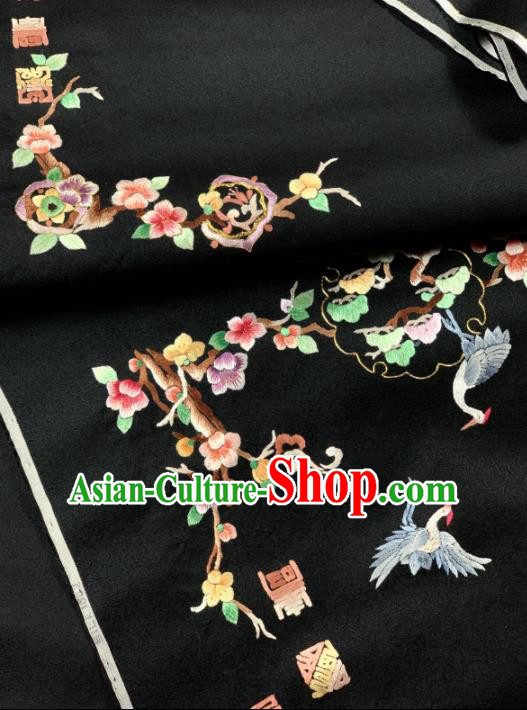 Chinese Classical Embroidered Crane Pattern Design Black Silk Fabric Asian Traditional Hanfu Brocade Material Chinese Classical Embroidered Crane Pattern Design Black Silk Fabric Asian Traditional Hanfu Brocade Material