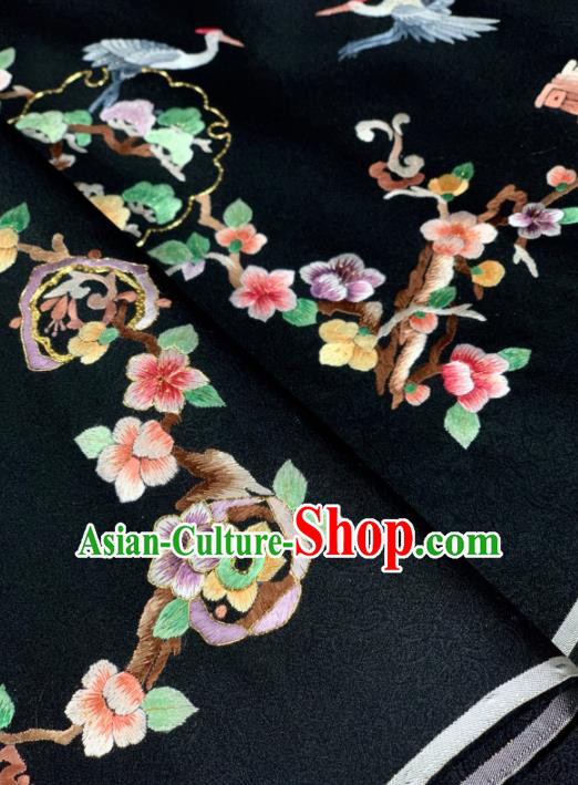 Chinese Classical Embroidered Crane Pattern Design Black Silk Fabric Asian Traditional Hanfu Brocade Material Chinese Classical Embroidered Crane Pattern Design Black Silk Fabric Asian Traditional Hanfu Brocade Material