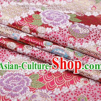 Chinese Traditional Peony Pattern Rosy Brocade Fabric Cheongsam Satin Tapestry Drapery