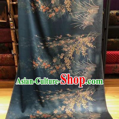 Chinese Traditional Primrose Design Pattern Navy Silk Fabric Cheongsam Gambiered Guangdong Gauze Drapery