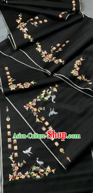 Chinese Classical Embroidered Crane Pattern Design Black Silk Fabric Asian Traditional Hanfu Brocade Material Chinese Classical Embroidered Crane Pattern Design Black Silk Fabric Asian Traditional Hanfu Brocade Material