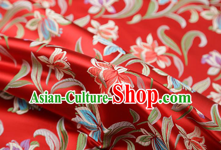 Chinese Traditional Daffodil Pattern Red Brocade Fabric Cheongsam Satin Tapestry Drapery Chinese Traditional Daffodil Pattern Red Brocade Fabric Cheongsam Satin Tapestry Drapery