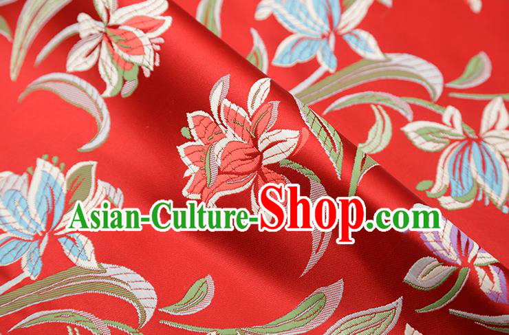 Chinese Traditional Daffodil Pattern Red Brocade Fabric Cheongsam Satin Tapestry Drapery Chinese Traditional Daffodil Pattern Red Brocade Fabric Cheongsam Satin Tapestry Drapery