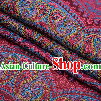 Chinese Traditional Pattern Design Wine Red Brocade Fabric Cheongsam Satin Tapestry Drapery