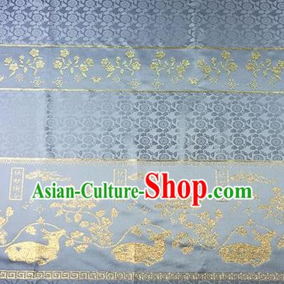 Chinese Traditional Flowers Deer Pattern Design Blue Brocade Fabric Cheongsam Satin Tapestry Drapery