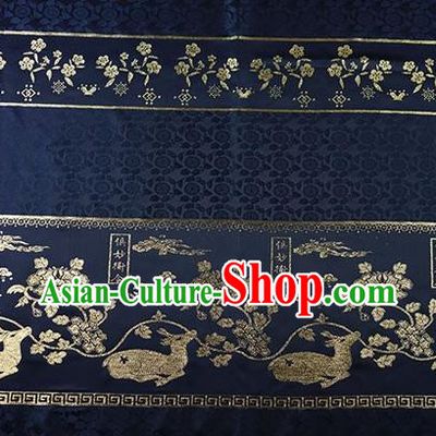 Chinese Traditional Flowers Deer Pattern Design Navy Brocade Fabric Cheongsam Satin Tapestry Drapery