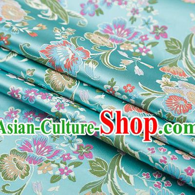 Chinese Traditional Phalaenopsis Pattern Blue Brocade Fabric Cheongsam Satin Tapestry Drapery
