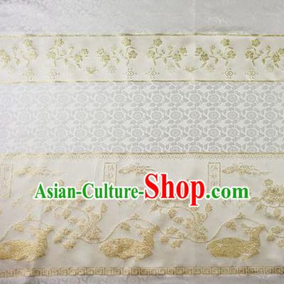 Chinese Traditional Flowers Deer Pattern Design White Brocade Fabric Hanfu Dress Satin Tapestry Drapery