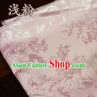 Chinese Traditional Peony Pattern Design Light Pink Brocade Fabric Hanfu Dress Satin Tapestry Drapery