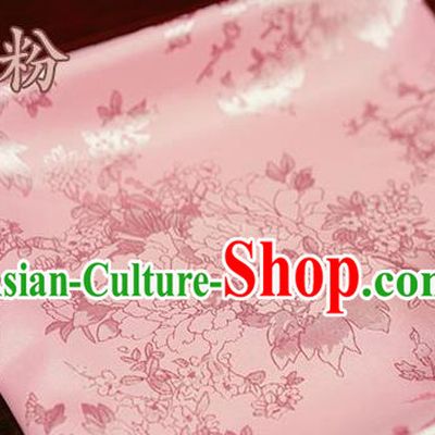 Chinese Traditional Peony Pattern Design Pink Brocade Fabric Hanfu Dress Satin Tapestry Drapery