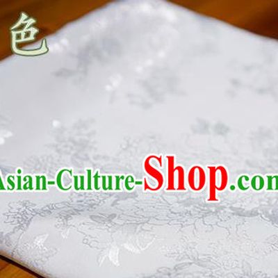 Chinese Traditional Peony Pattern Design White Brocade Fabric Hanfu Dress Satin Tapestry Drapery