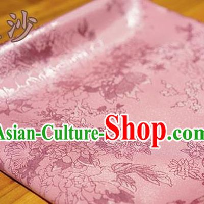 Chinese Traditional Peony Pattern Design Deep Pink Brocade Fabric Hanfu Dress Satin Tapestry Drapery