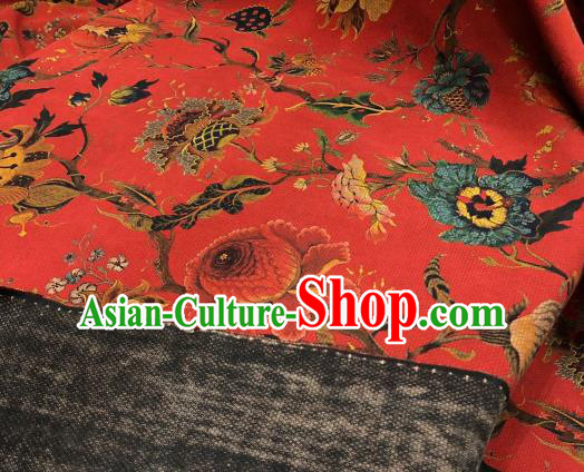 Chinese Traditional Flowers Design Pattern Red Silk Fabric Cheongsam Gambiered Guangdong Gauze Drapery Chinese Traditional Flowers Design Pattern Red Silk Fabric Cheongsam Gambiered Guangdong Gauze Drapery