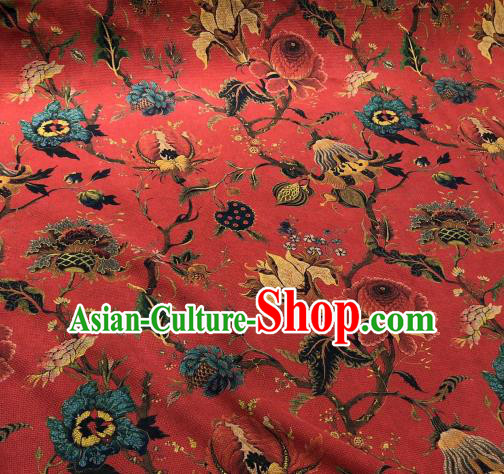 Chinese Traditional Flowers Design Pattern Red Silk Fabric Cheongsam Gambiered Guangdong Gauze Drapery Chinese Traditional Flowers Design Pattern Red Silk Fabric Cheongsam Gambiered Guangdong Gauze Drapery