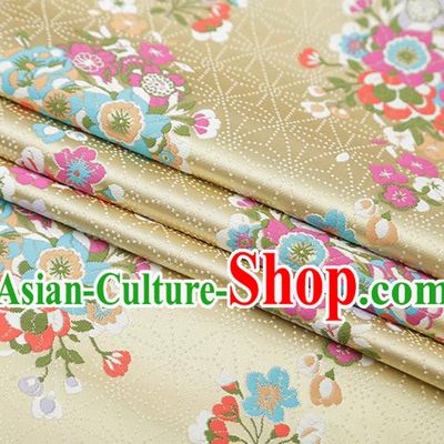 Chinese Traditional Snowflake Flowers Pattern Yellow Brocade Fabric Cheongsam Satin Tapestry Drapery