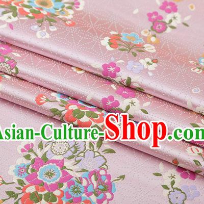 Chinese Traditional Snowflake Flowers Pattern Pink Brocade Fabric Cheongsam Satin Tapestry Drapery