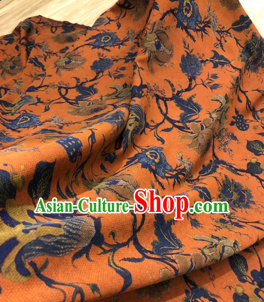 Chinese Traditional Flowers Design Pattern Orange Silk Fabric Cheongsam Gambiered Guangdong Gauze Drapery Chinese Traditional Flowers Design Pattern Orange Silk Fabric Cheongsam Gambiered Guangdong Gauze Drapery