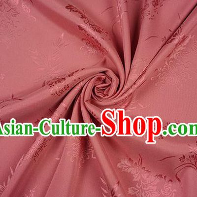 Chinese Traditional Plum Orchid Bamboo Chrysanthemum Pattern Design Pink Brocade Fabric Hanfu Dress Satin Drapery