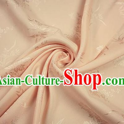 Chinese Traditional Plum Orchid Bamboo Chrysanthemum Pattern Design Apricot Brocade Fabric Hanfu Dress Satin Drapery