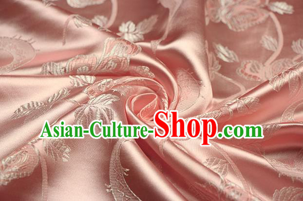 Chinese Traditional Roses Pattern Design Orange Brocade Fabric Hanfu Dress Satin Drapery Chinese Traditional Roses Pattern Design Orange Brocade Fabric Hanfu Dress Satin Drapery