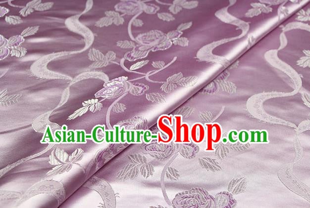 Chinese Traditional Roses Pattern Design Lilac Brocade Fabric Hanfu Dress Satin Drapery Chinese Traditional Roses Pattern Design Lilac Brocade Fabric Hanfu Dress Satin Drapery