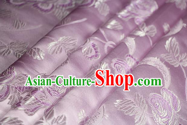 Chinese Traditional Roses Pattern Design Lilac Brocade Fabric Hanfu Dress Satin Drapery Chinese Traditional Roses Pattern Design Lilac Brocade Fabric Hanfu Dress Satin Drapery
