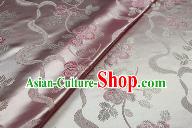 Chinese Traditional Roses Pattern Design Pink Brocade Fabric Hanfu Dress Satin Drapery Chinese Traditional Roses Pattern Design Pink Brocade Fabric Hanfu Dress Satin Drapery