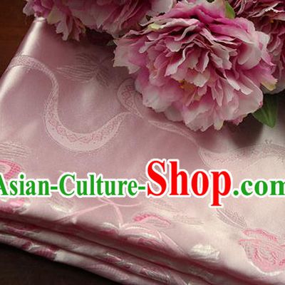 Chinese Traditional Roses Pattern Design Pink Brocade Fabric Hanfu Dress Satin Drapery