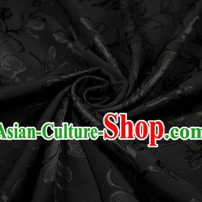Chinese Traditional Magnolia Pattern Design Black Brocade Fabric Hanfu Dress Satin Drapery