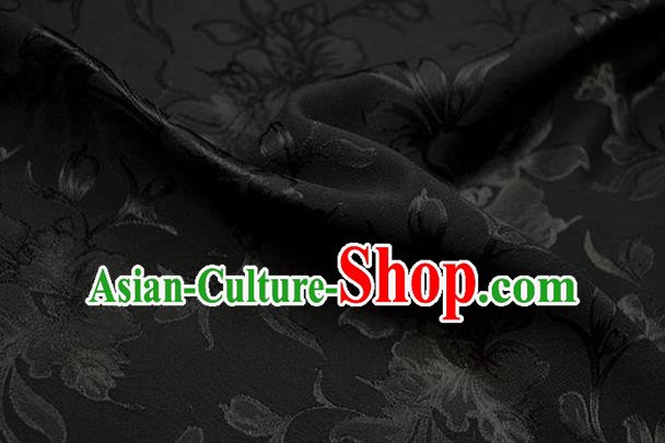Chinese Traditional Magnolia Pattern Design Black Brocade Fabric Hanfu Dress Satin Drapery Chinese Traditional Magnolia Pattern Design Black Brocade Fabric Hanfu Dress Satin Drapery