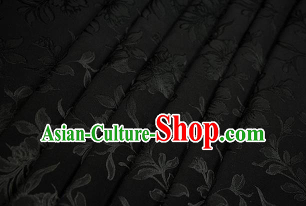 Chinese Traditional Magnolia Pattern Design Black Brocade Fabric Hanfu Dress Satin Drapery Chinese Traditional Magnolia Pattern Design Black Brocade Fabric Hanfu Dress Satin Drapery
