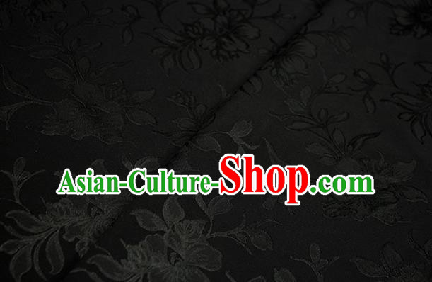 Chinese Traditional Magnolia Pattern Design Black Brocade Fabric Hanfu Dress Satin Drapery Chinese Traditional Magnolia Pattern Design Black Brocade Fabric Hanfu Dress Satin Drapery