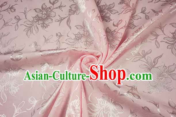 Chinese Traditional Magnolia Pattern Design Pink Brocade Fabric Hanfu Dress Satin Drapery