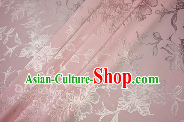 Chinese Traditional Magnolia Pattern Design Pink Brocade Fabric Hanfu Dress Satin Drapery