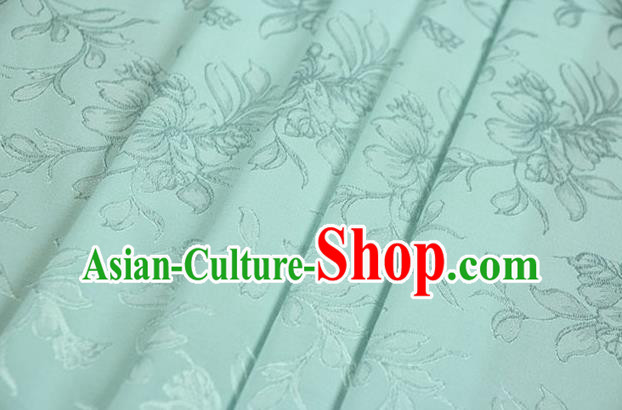 Chinese Traditional Magnolia Pattern Design Green Brocade Fabric Hanfu Dress Satin Drapery Chinese Traditional Magnolia Pattern Design Green Brocade Fabric Hanfu Dress Satin Drapery