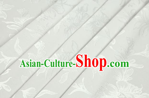 Chinese Traditional Magnolia Pattern Design White Brocade Fabric Hanfu Dress Satin Drapery Chinese Traditional Magnolia Pattern Design White Brocade Fabric Hanfu Dress Satin Drapery
