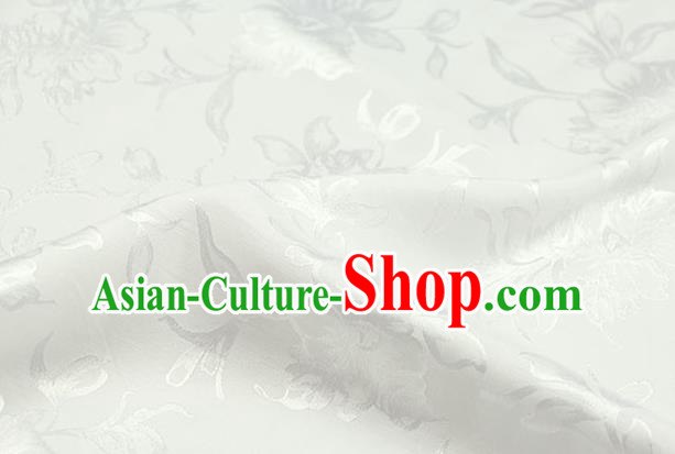 Chinese Traditional Magnolia Pattern Design White Brocade Fabric Hanfu Dress Satin Drapery Chinese Traditional Magnolia Pattern Design White Brocade Fabric Hanfu Dress Satin Drapery