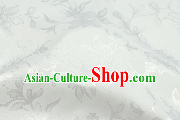 Chinese Traditional Magnolia Pattern Design White Brocade Fabric Hanfu Dress Satin Drapery Chinese Traditional Magnolia Pattern Design White Brocade Fabric Hanfu Dress Satin Drapery
