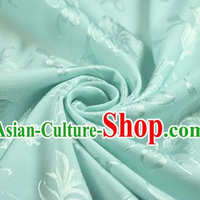 Chinese Traditional Magnolia Pattern Design Green Brocade Fabric Hanfu Dress Satin Drapery
