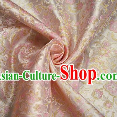 Chinese Traditional Flowers Pattern Design Pink Brocade Fabric Hanfu Dress Satin Drapery