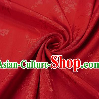Chinese Traditional Plum Orchid Bamboo Chrysanthemum Pattern Design Red Brocade Fabric Hanfu Dress Satin Drapery