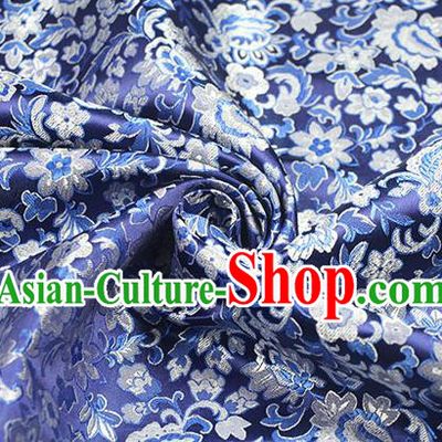 Chinese Traditional Flowers Pattern Design Navy Brocade Fabric Hanfu Dress Satin Drapery