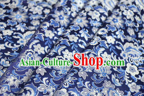 Chinese Traditional Flowers Pattern Design Navy Brocade Fabric Hanfu Dress Satin Drapery Chinese Traditional Flowers Pattern Design Navy Brocade Fabric Hanfu Dress Satin Drapery