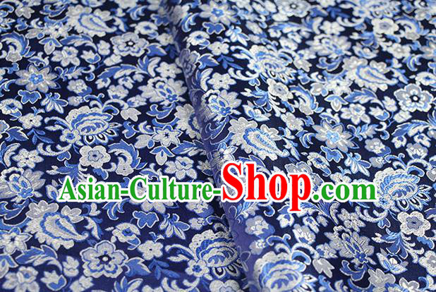 Chinese Traditional Flowers Pattern Design Navy Brocade Fabric Hanfu Dress Satin Drapery Chinese Traditional Flowers Pattern Design Navy Brocade Fabric Hanfu Dress Satin Drapery