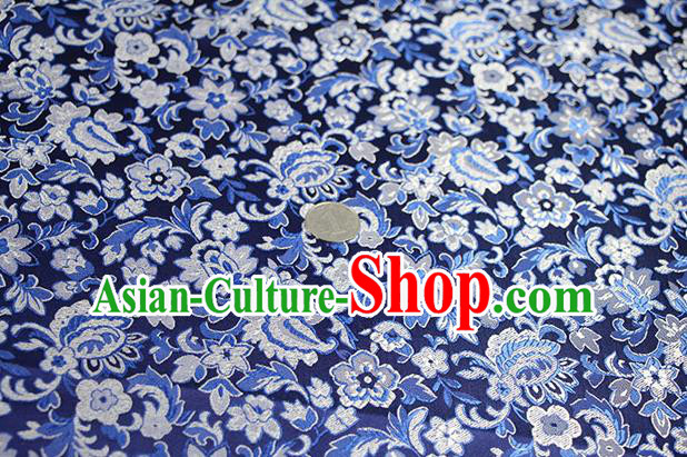 Chinese Traditional Flowers Pattern Design Navy Brocade Fabric Hanfu Dress Satin Drapery Chinese Traditional Flowers Pattern Design Navy Brocade Fabric Hanfu Dress Satin Drapery