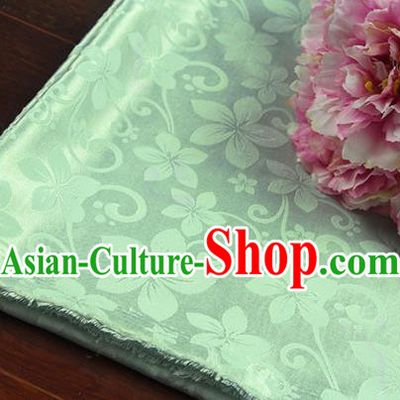 Chinese Traditional Peach Flowers Pattern Design Green Brocade Fabric Hanfu Dress Satin Drapery